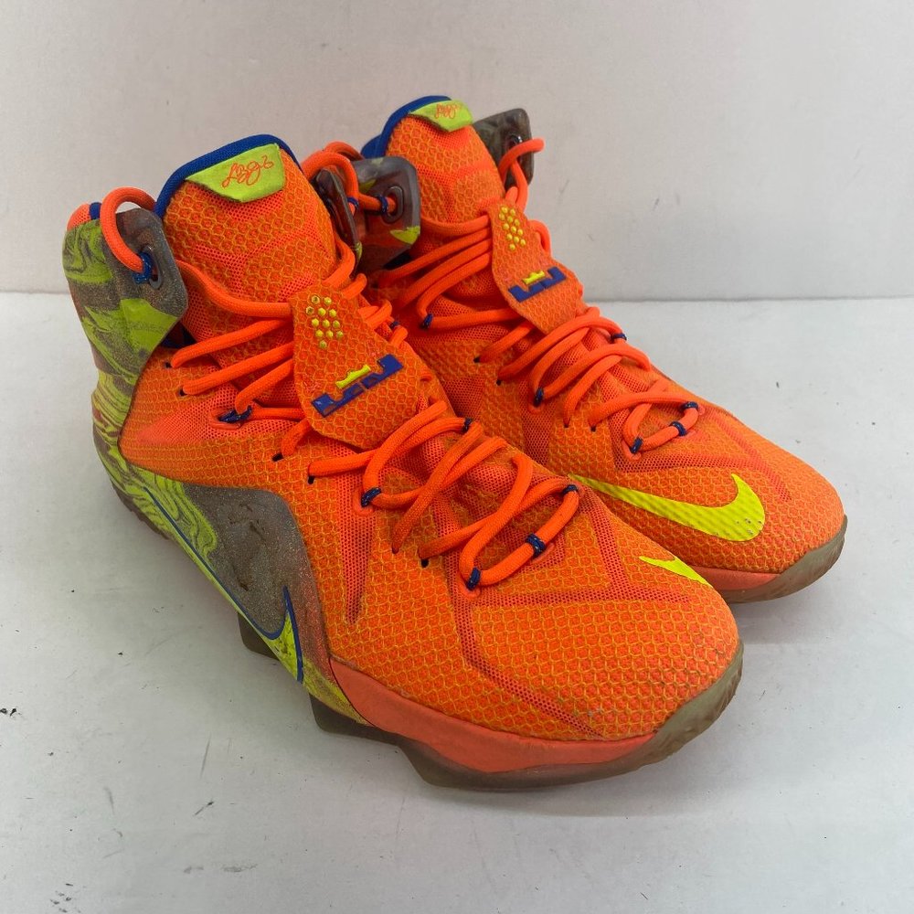 Nike 684593-870 LeBron 12 Six Meridians Orange Blue Athletic Basketball Sneakers